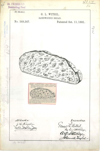 Patent Drawing for G. L. Witsil's Sandwiched Bread 1881.