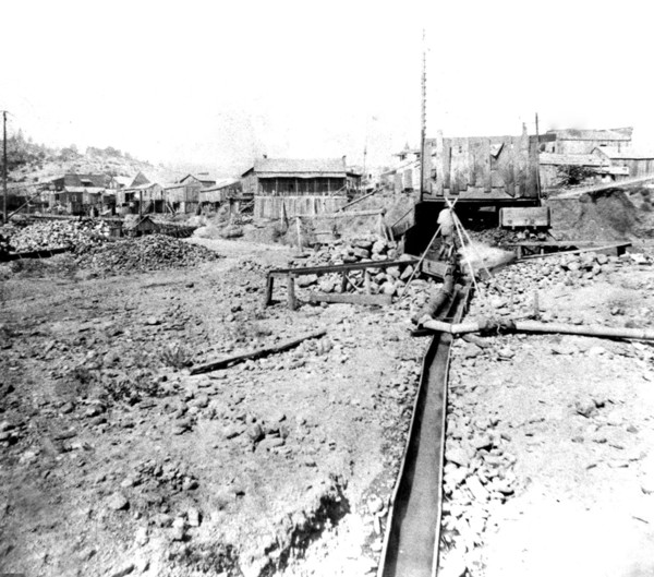 California History - Placer Mining at Volcano, Amador County - the Dump and Sluice circa 1866.