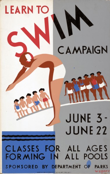 Learn to swim campaign Classes for all ages forming in all pools circa 1940 .