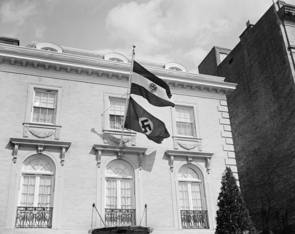 Nazi flag flies from Austrian Legation. Washington, D.C. March 12, 1938.