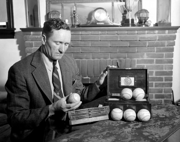 Baseballs autographed by six Presidents. Walter Johnson a.k.a. the 'Big Train's' gift to Baseball Hall of Fame circa 1939.