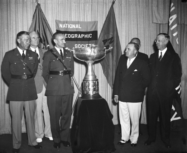 Presentation of the National Geographic Society cup circa 1936.