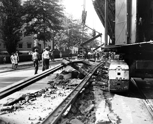 Streetcar track removal circa 1935.