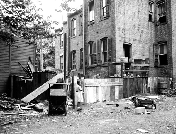 Slums in the ghetto of a large American city (possibly Washington D.C.) circa 1935.