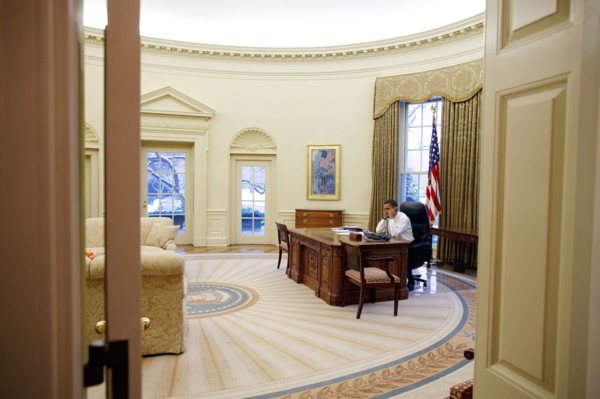 President Barack Obama in the Oval Office 1/28/09. .