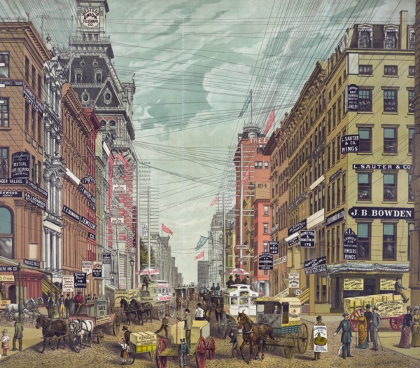 View of Broadway, New York City  circa 1800s or very early 1900s.