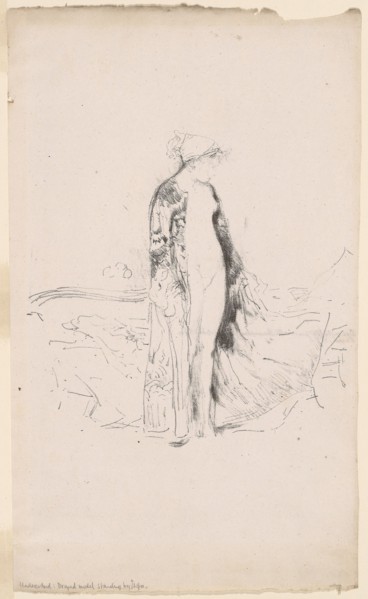 1893 Art Work -  Draped Model; Standing by a Sofa - James McNeill Whistler.