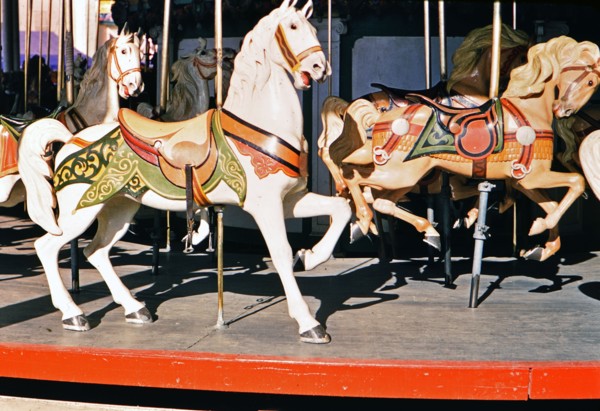 Vintage carousel horses at the Texas State Fair in 1954 or 1956.