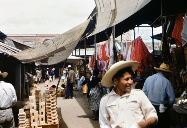 Shoppers at a market in San Martin Mexico circa 1950-1955.