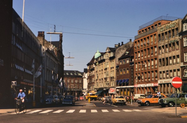 City scene in Aarhus Denmark circa 1970s (possibly 1975).