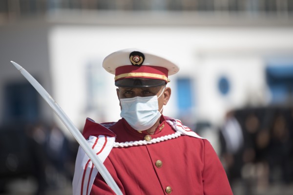 Tunisian honor guard troops prepare for the arrival of Defense Secretary Dr. Mark T. Esper Tunis