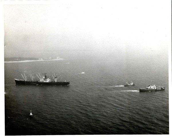 Aerial view of the grounding of the American Packer in Hogs Island Channel