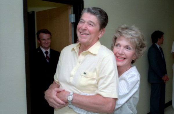 President Reagan and Nancy Reagan Hug.
