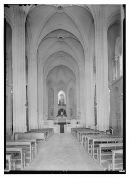 French church and orphanage of Jesus Adolescent in Nazareth. Interior of the basilica, the nave centre aisle ca. between 1940 and 1946