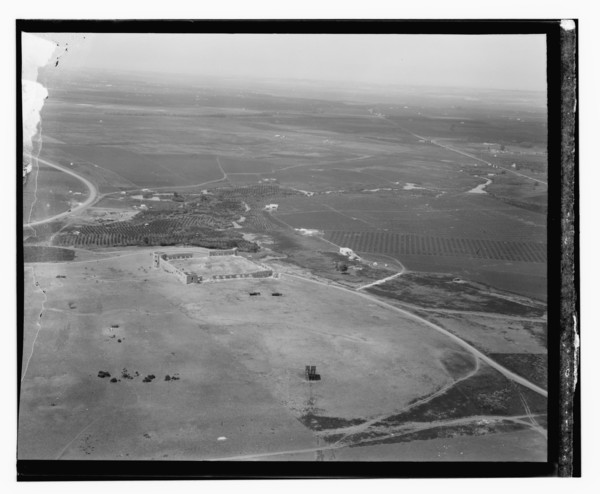 Aerial view of Aphek, also known as Antipatris, caravansary where Paul stopped during his biblical era journeys ca. 1925