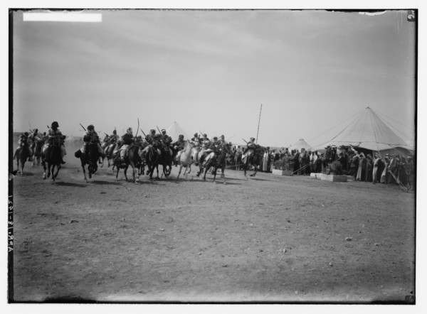 Bedouin life in 1920s Transjordan area - Sir Herbert Samuel's second visit to Transjordan - Bedouin races. ca. 1921