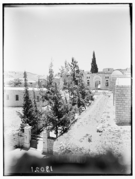 Indian hostel courtyard inside Herod's Gate, Jerusalem, showing entrance ca. between 1940 and 1946