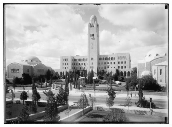 View of the YMCA in Jerusalem seen from King David Hotel ca. between 1934 and 1939