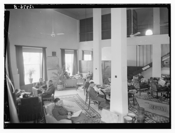 Servicemen relaxing and reading at St. Andrew's House in Tel Aviv, the chapel ca. between 1940 and 1946