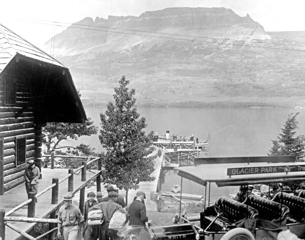 Park rangers and visitors to Glacier National Park ca. early 20th century