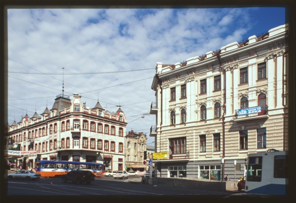 Hotel Tsentral (left; Svetlanskaia Street 11), (1896) and Golden Horn Hotel (right; Svetlanskaia Street 13), (1906-07; 1923; 1932), Vladivostok, Russia; 2000