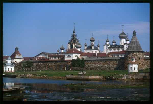 Monastery of the Transfiguration of the Savior, (16th-19th centuries), southwest view across Bay of Felicity, Solovetskii Island, Russia; 1999