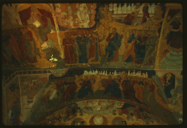 Church of John the Baptist at Tolchkovo (1671-87), interior, west gallery frescoes of Christ in the Garden of Gethsemane (1694-95), Yaroslavl', Russia; 1992