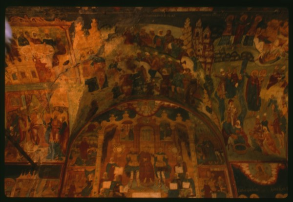 Church of Elijah the Prophet (1647-50), interior, west gallery, with frescoes of scenes from the final days of Christ in Jerusalem (1715-16), Yaroslavl', Russia; 1992