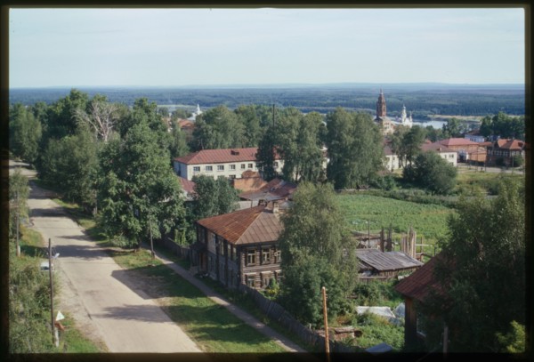 Northeast panorama, taken from town water tower (same viewpoint used by Sergei Prokudin-Gorskii in 1909), Cherdyn', Russia; 2000