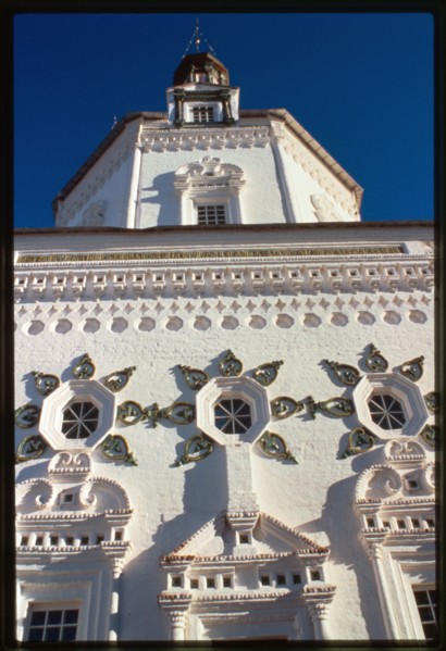Church of the Trinity (1703-12), south facade, ceramic ornaments, Verkhotur'e, Russia 1999.
