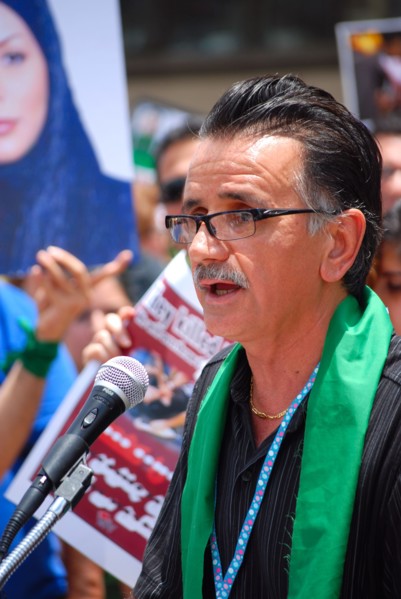 Iranians in Texas taking part in a Freedom for Iran / Green Revolution rally at Dallas City Hall plaza in downtown Dallas, TX ca. June 2009