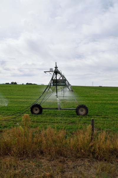 A Lockwood Irrigation System at work on farmland in eastern Wyoming