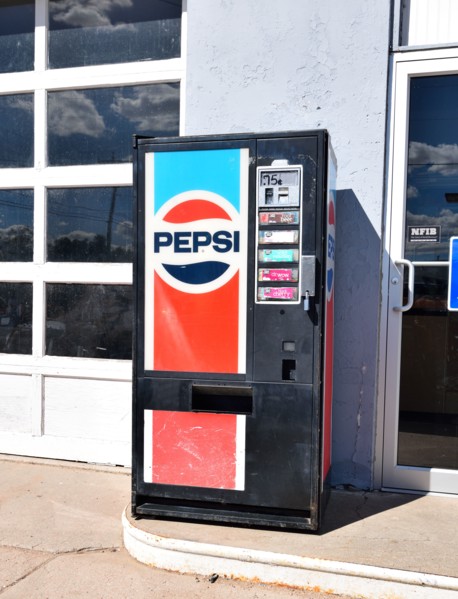 Vintage Pepsi Cola Machine sits outside a service station in a small northeastern Colorado town
