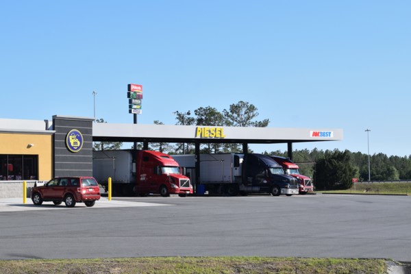Semi Trucks Fueling Up at a Pilot Truck Stop