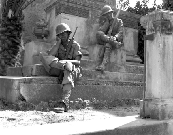 Sgt. Dorman at the memorial to the Italian soldiers