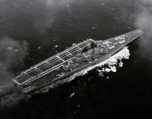 Aerial starboard quarter view of the Soviet Kiev