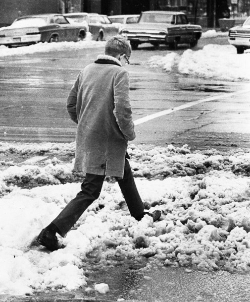 Boy Crossing Slushy Street November 1966