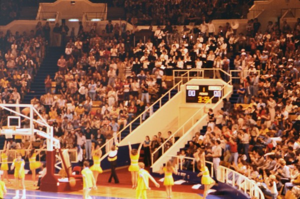 Cheerleaders performing before a basketball game