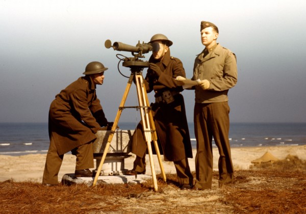 Men of Fort Story operate an azimuth instrument