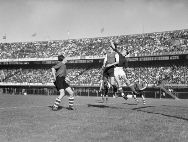 1940s Soccer Match - Feyenoord against Sparta 3-2. Feyenoord goalkeeper in action ca. October 1947