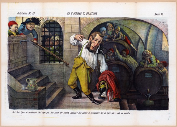 1800s Italian Political Cartoon by Agusto Grossi - Fu l' ultimo il briccone ca. 1878