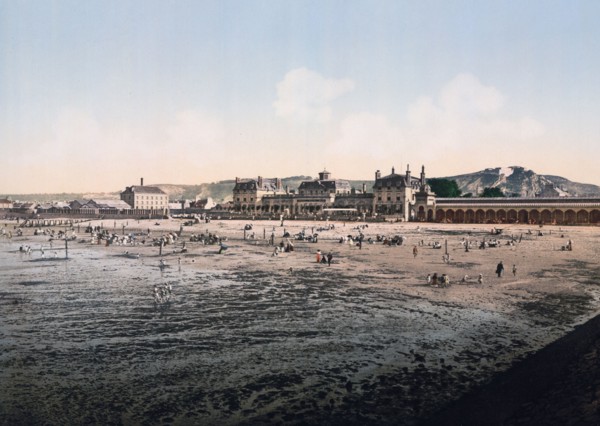 Casino and beach at low tide, Cherbourg, France ca. 1890-1900