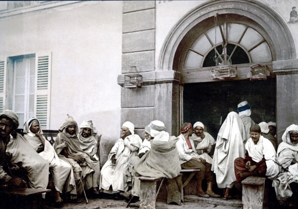 Arabs at a cafe, Algiers, Algeria ca. 1899
