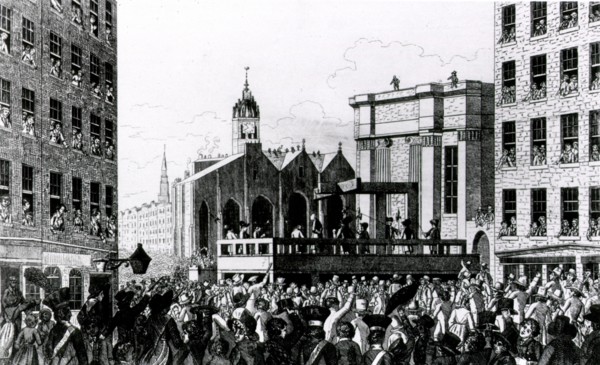 Execution of the notorious William Burke the murderer, who supplied Dr. Knox with subjects ca. 1829
