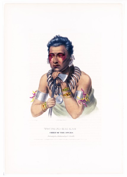 Antique Native American Print - Young Ma-Has-Kah, chief of the Ioways ca. 1837