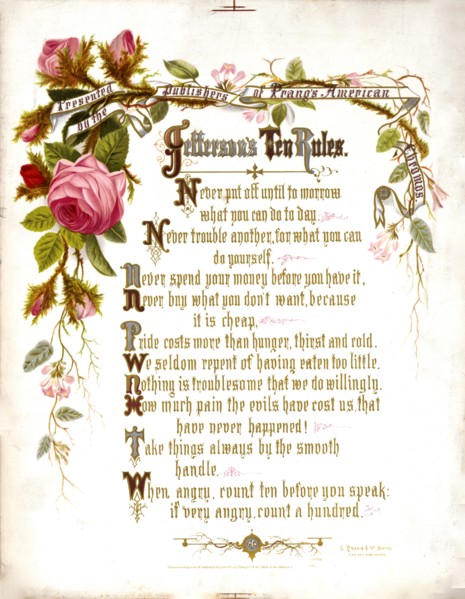 Jefferson's ten rules. Presented by the publishers of Prang's American chromos ca. 1873