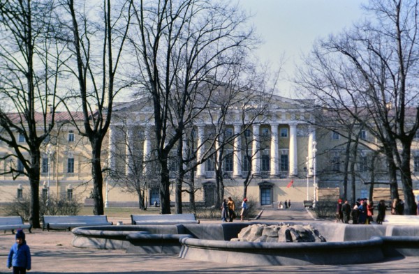 People enjoying a cool spring day in a major city in Russia in late 1970s (1978)