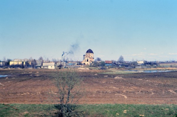 A factory in the Russian countryside spewing pollutioin in the late 1970s (1978) - factory in USSR countryside