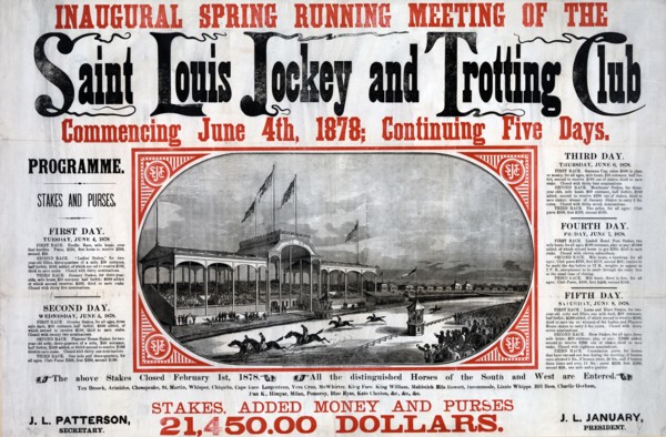 Inaugural spring running meeting of the Saint Louis Jockey and Trotting Club ca. 1878