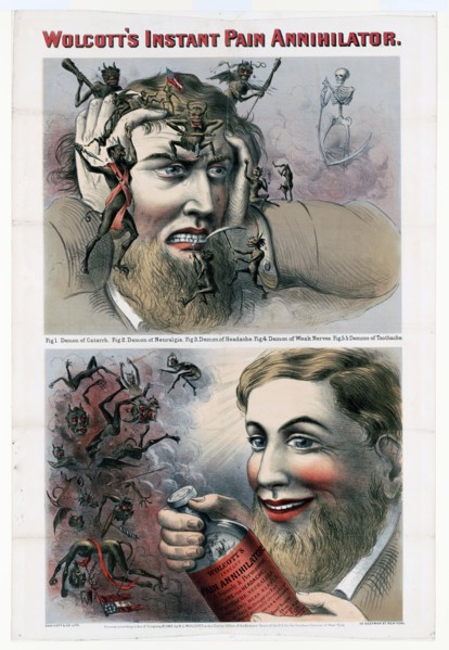 Wolcott's instant pain annihilator advertisement ca. 1863